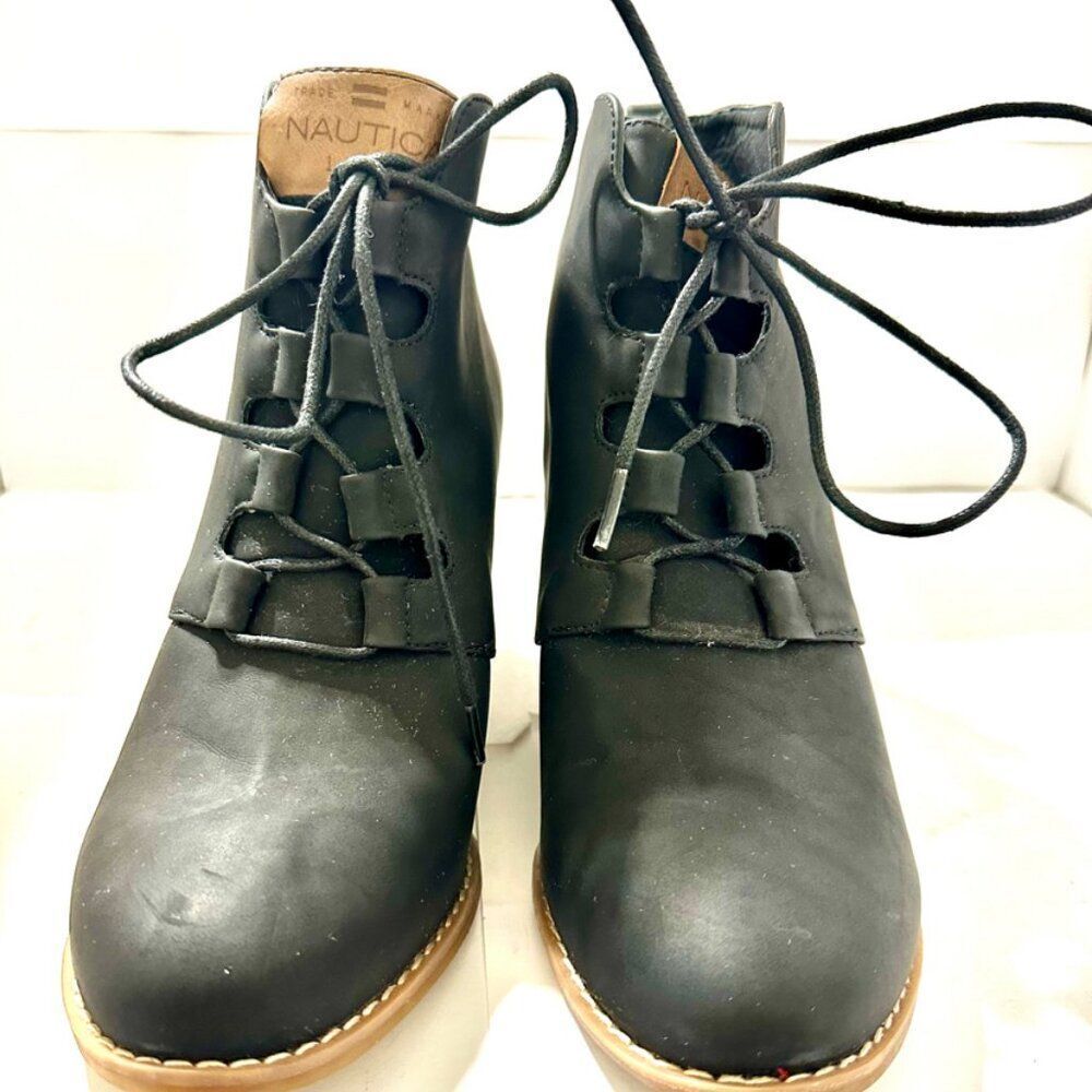 Nautica Waterline Wedge Booties Ankle Lace Up Black Size 8.5